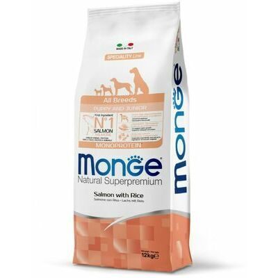 Sausā barība Monge All Breeds Puppy and Junior Monoprotein Salmon with Rice 12 kg